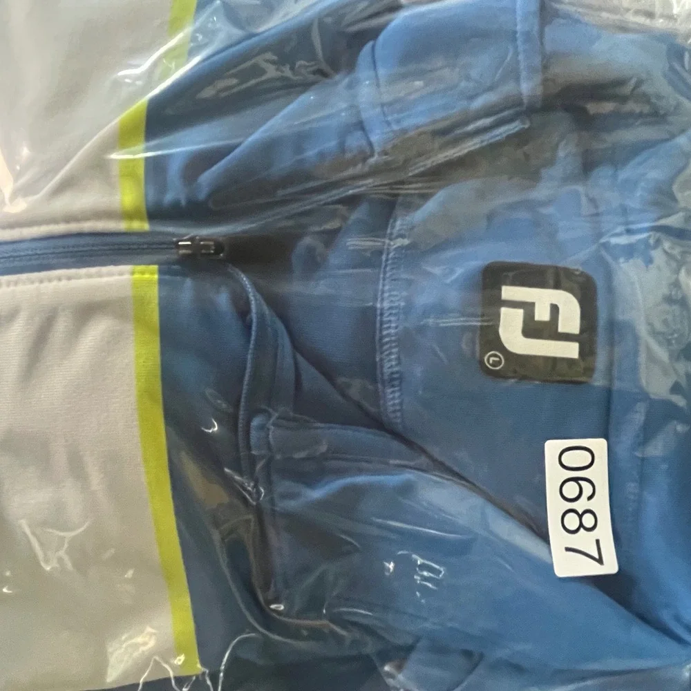 FootJoy FJ Mens Golf Pullover Blue White‎ Yellow Stripe 1/4 Zip Long Sleeve L